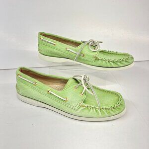 Sz 8.5 - Sperry x J. Crew Top Sider Green Canvas Slip On Boat Shoe Women
